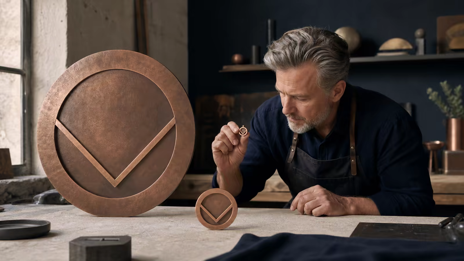A signage designer testing the same brand at several sizes
