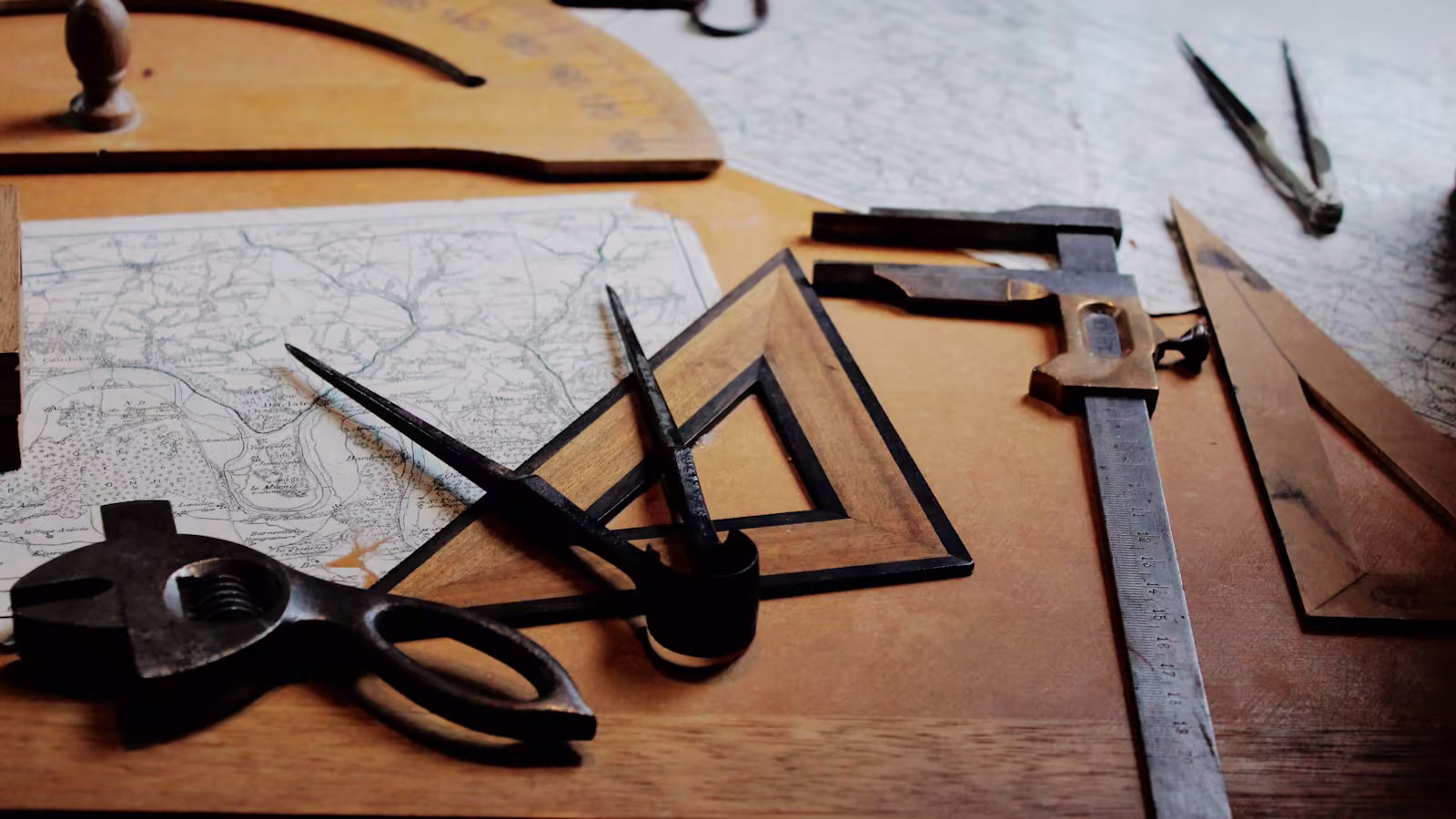 Precise measuring instruments in an architectural studio