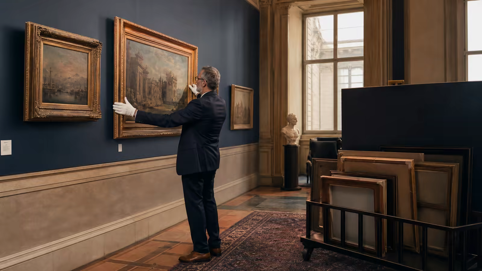 A curator selecting spaces suitable for an exhibition
