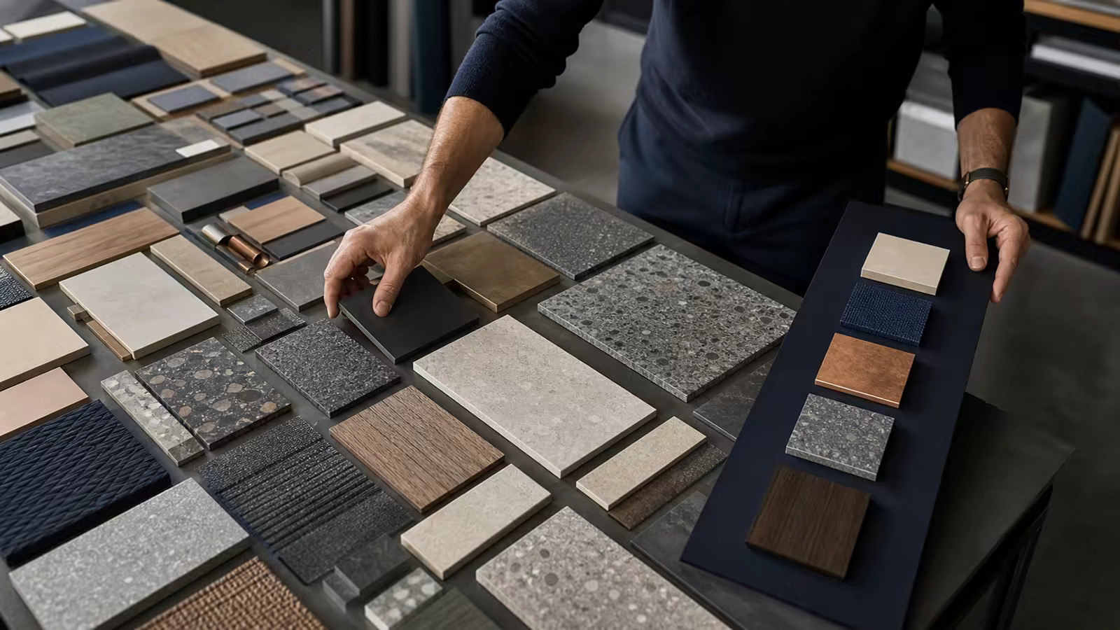 Samples methodically compared on a large work table