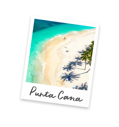 A polaroid of an aerial view of the powder-white beaches along Punta Cana.