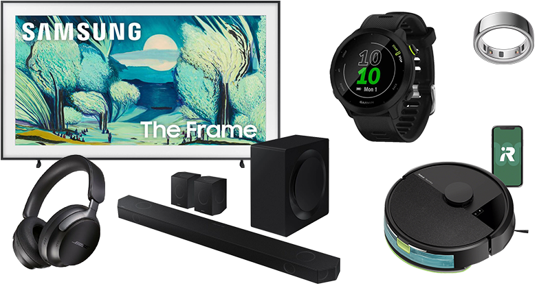 An array of electronic merchandise award options.