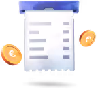 Illustration of a receipt with two floating Euro currency coins around it.