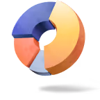 3D pie chart with four colored segments in blue, orange, red, and light blue on a dark background.