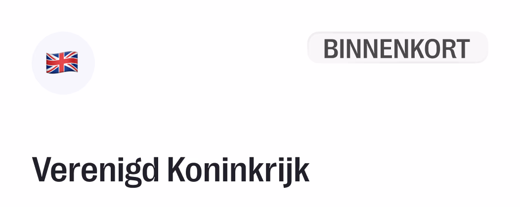 UK flag icon with "BINNENKORT" header and "Verenigd Koninkrijk" text below