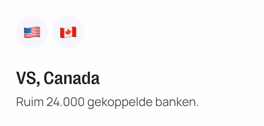 US and Canadian flags with "vs. Canada" heading and Dutch text about 24,000 linked banks