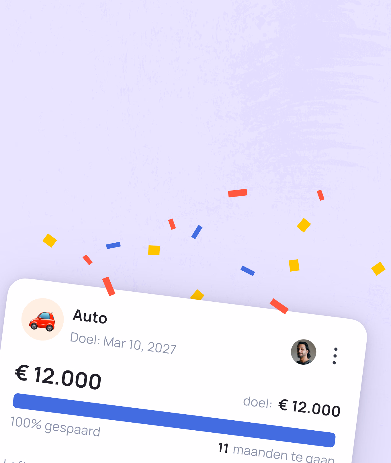 Auto listing card showing ā¬12.000 price, 100% completion status, and 11 months remaining, dated Mar 10, 2027