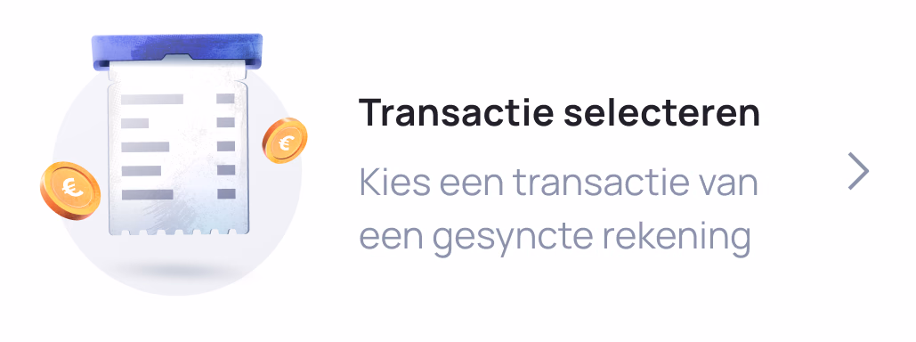 Transactie selecteren: kies een transactie van een gesyncte rekening met pictogram en munten