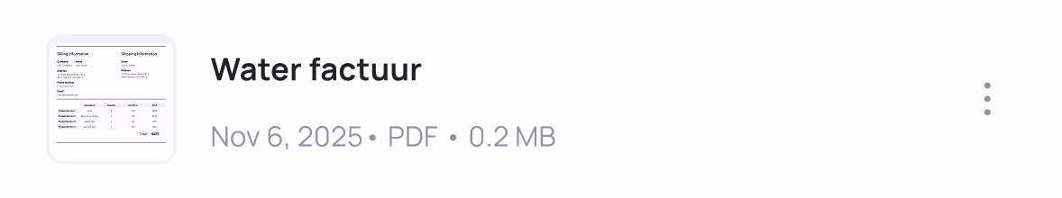 Water factuur PDF document dated Nov 6, 2025, 0.2 MB with preview thumbnail