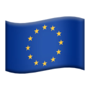 Blue waving flag with twelve gold stars arranged in a circle, representing the European Union