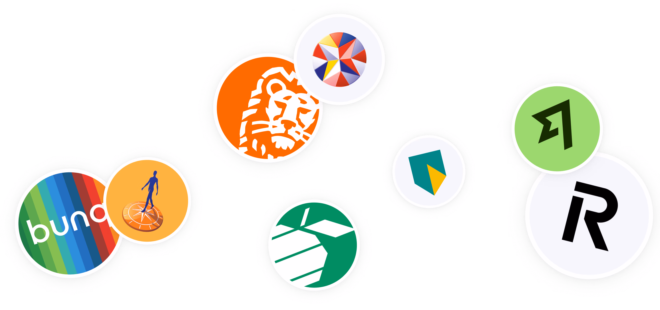 Collection of colorful bank and financial service logos including Bunq, Wise, and others