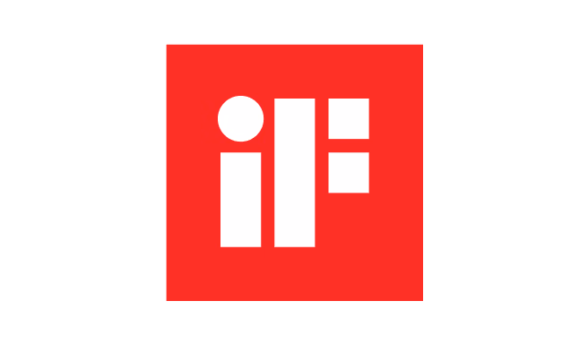 iF Design Award 2024 logo featuring white geometric shapes on red square background