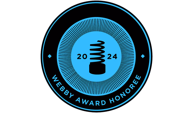 Webby Award Honoree 2024 badge featuring a light bulb design in blue and black circular seal