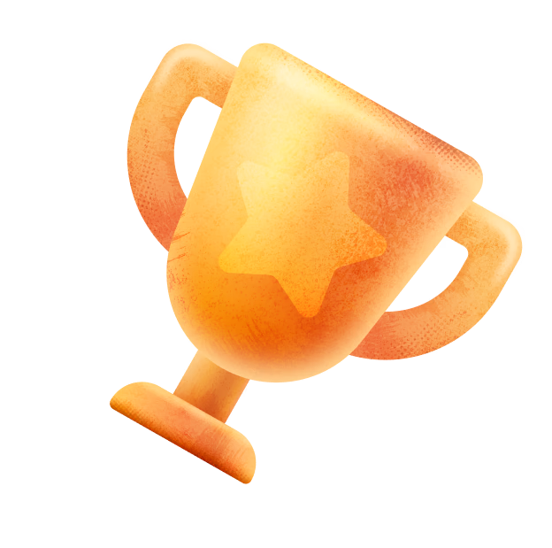 Golden trophy cup with two handles and a star emblem on a white background