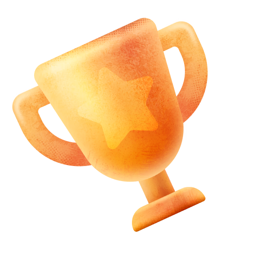 Golden trophy cup with handles and star emblem on white background