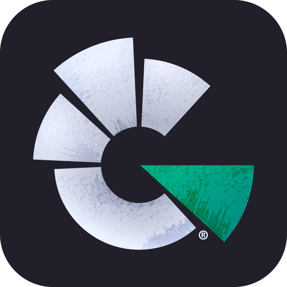 Grassfeld app logo featuring a circular pie chart with light segments and one green highlighted segment on dark background