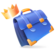 Blue briefcase with orange accents and a crown icon, representing premium business services
