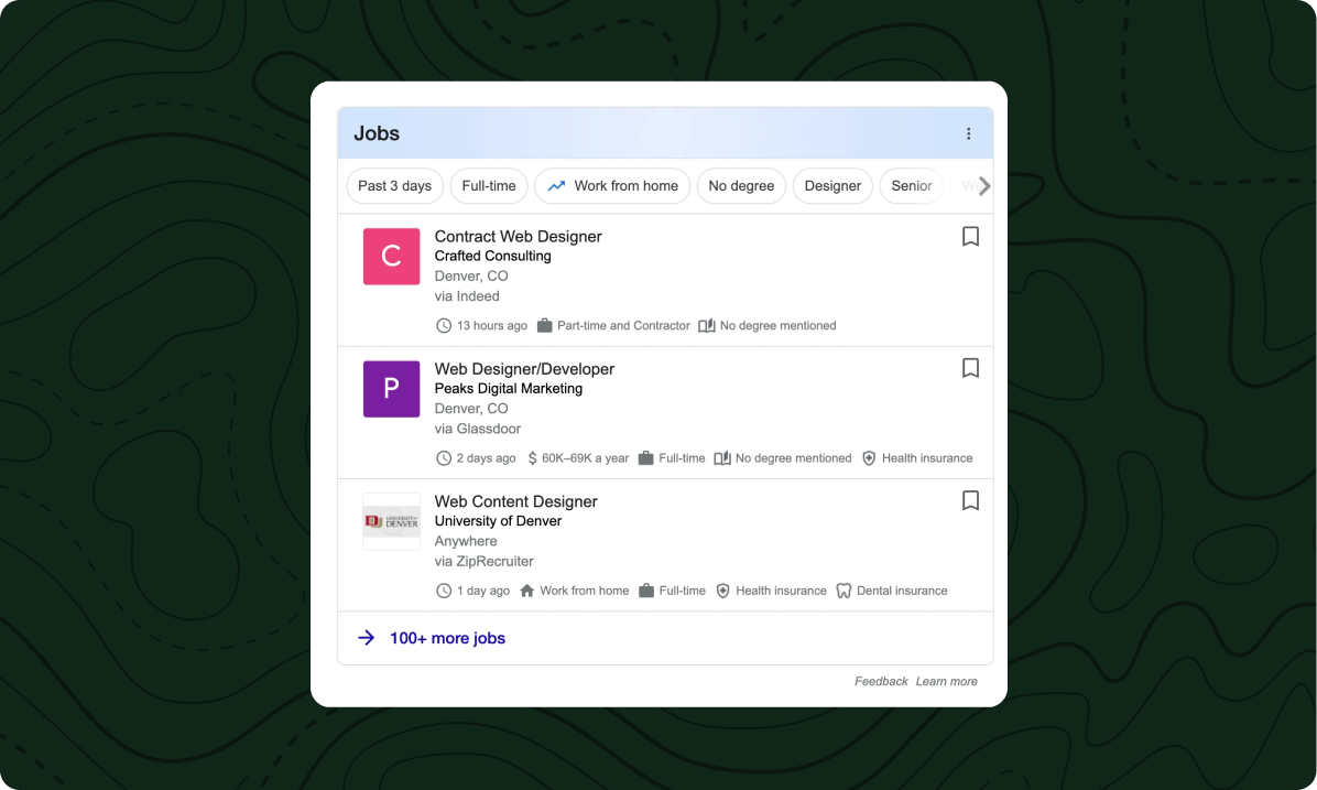 Useful for job listing pages, job posting schema includes the job title, location, salary, and employer.