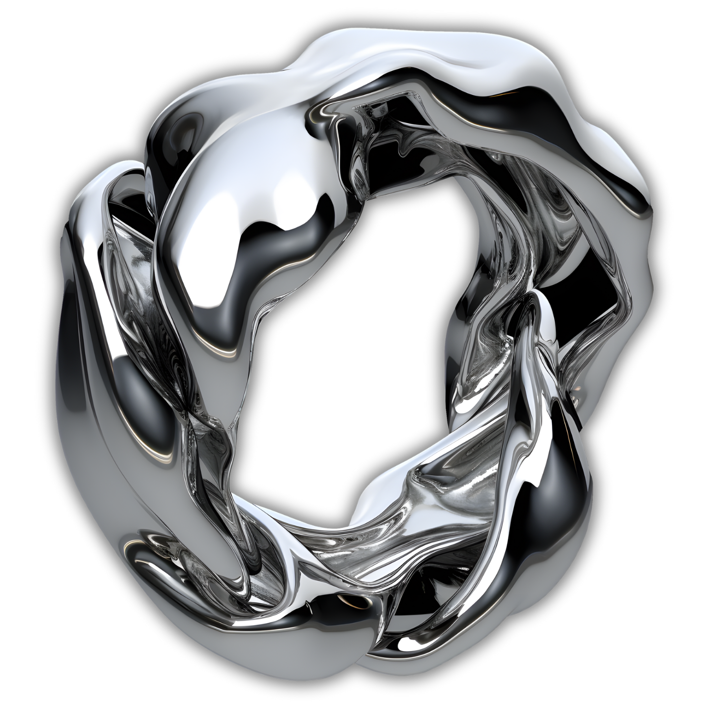Reflective chrome sculpture with a fluid, folded form, symbolizing Elementsist's branding alchemy and creative transformation.