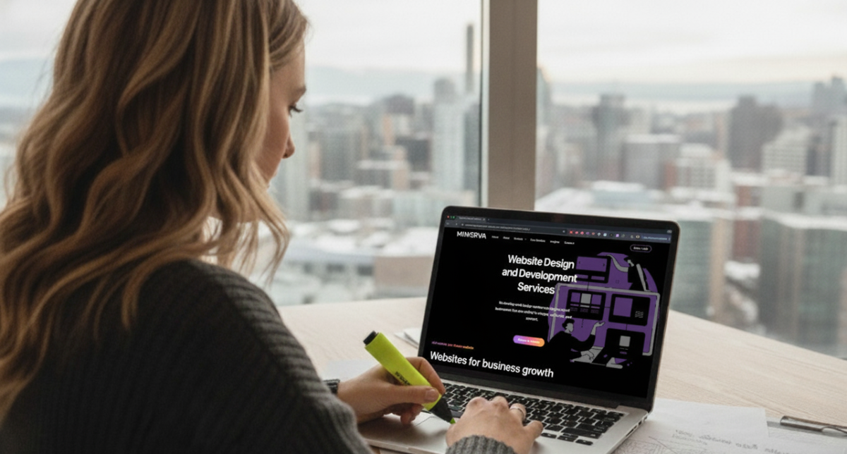 Website design agency in Calgary - Photo of a local business owner getting a website quote from Minerva Marketing 