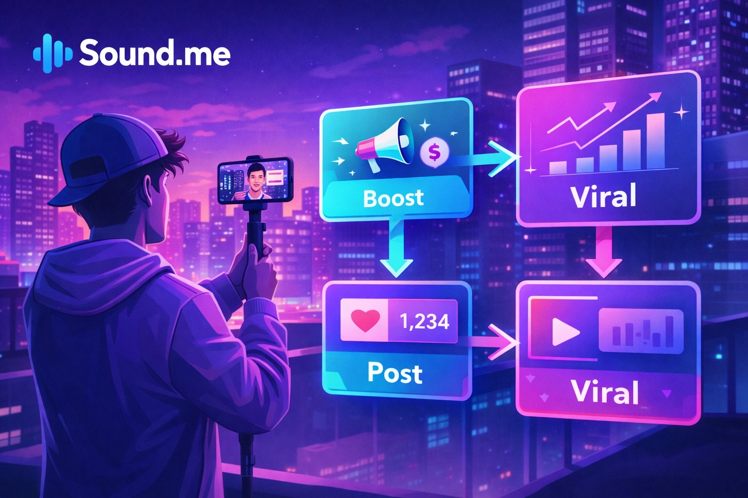 User-generated content scaling from organic post to amplified music marketing campaign