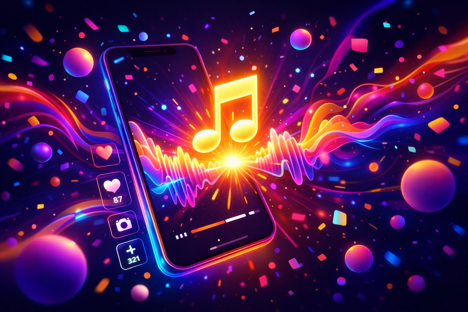 Music note creating sound waves that drive viral engagement and dancing on TikTok
