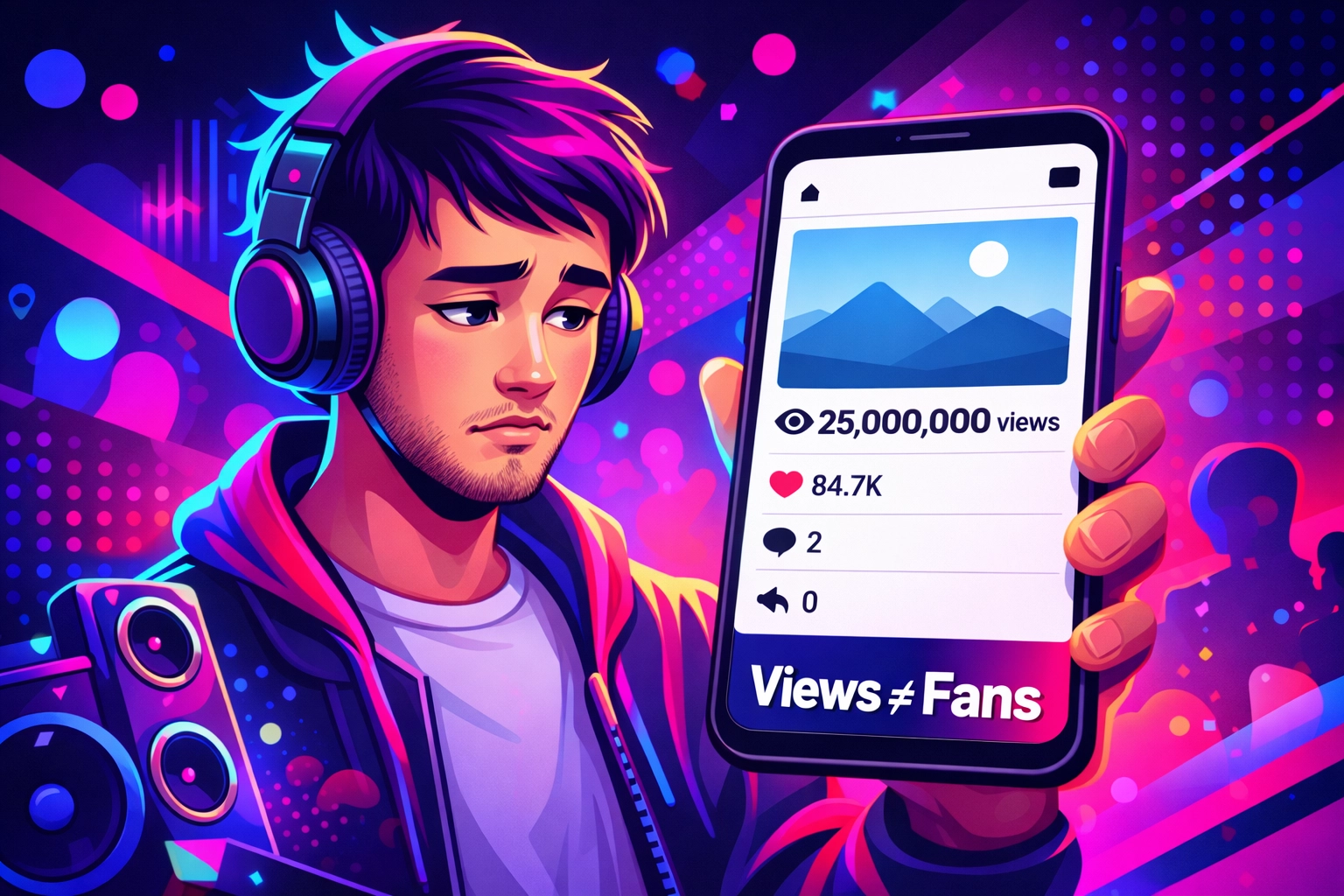 Viral social media post showing high views but minimal engagement in music marketing