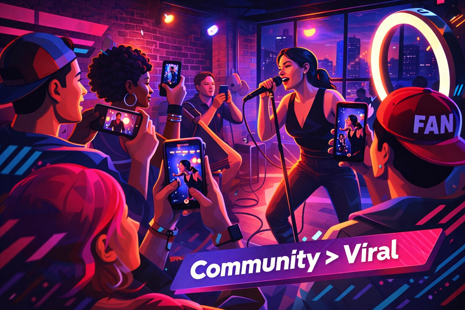 Engaged music fans at intimate concert showing strong niche community connection