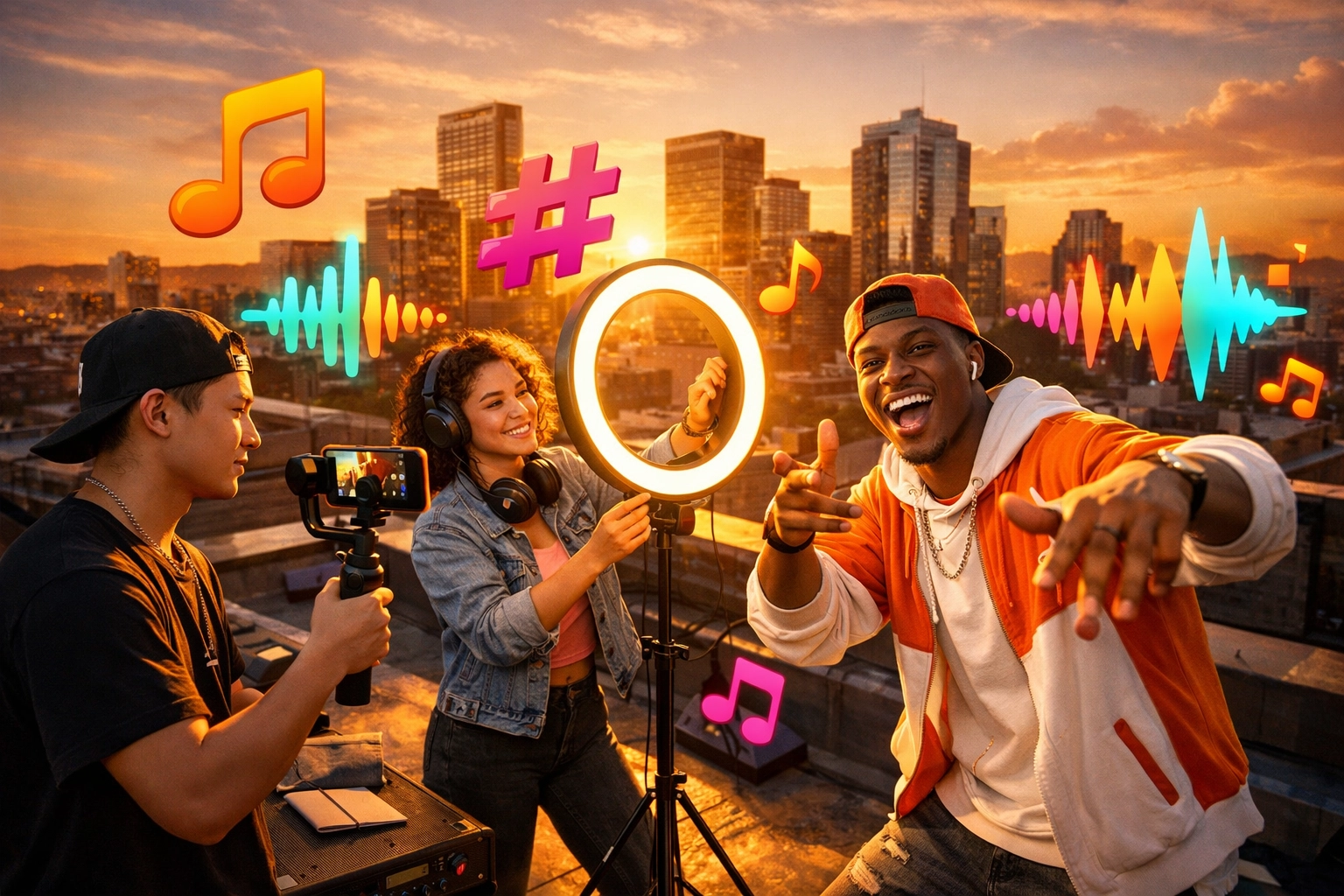 Music creators collaborating on TikTok content campaign for song promotion