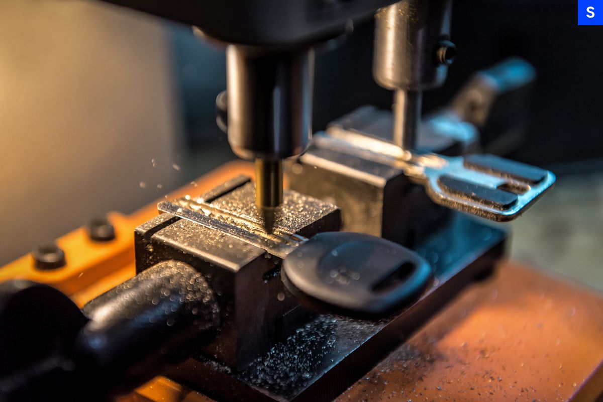 A closeup of a key cutting machine