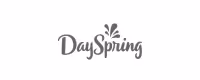 DaySpring logo: gray script text with a stylized water splash.