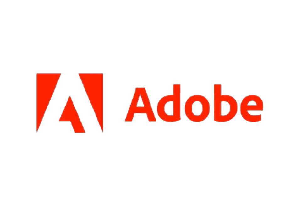 Adobe logo: red A symbol and wordmark on black background.