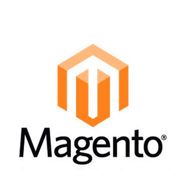 Magento logo: orange 3D hexagon with "M" inside.
