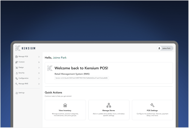 The Kensium POS console for provisioning, security and configuration