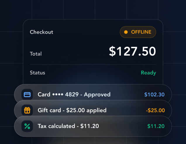 Kensium POS taking card, gift card and tax transactions while offline