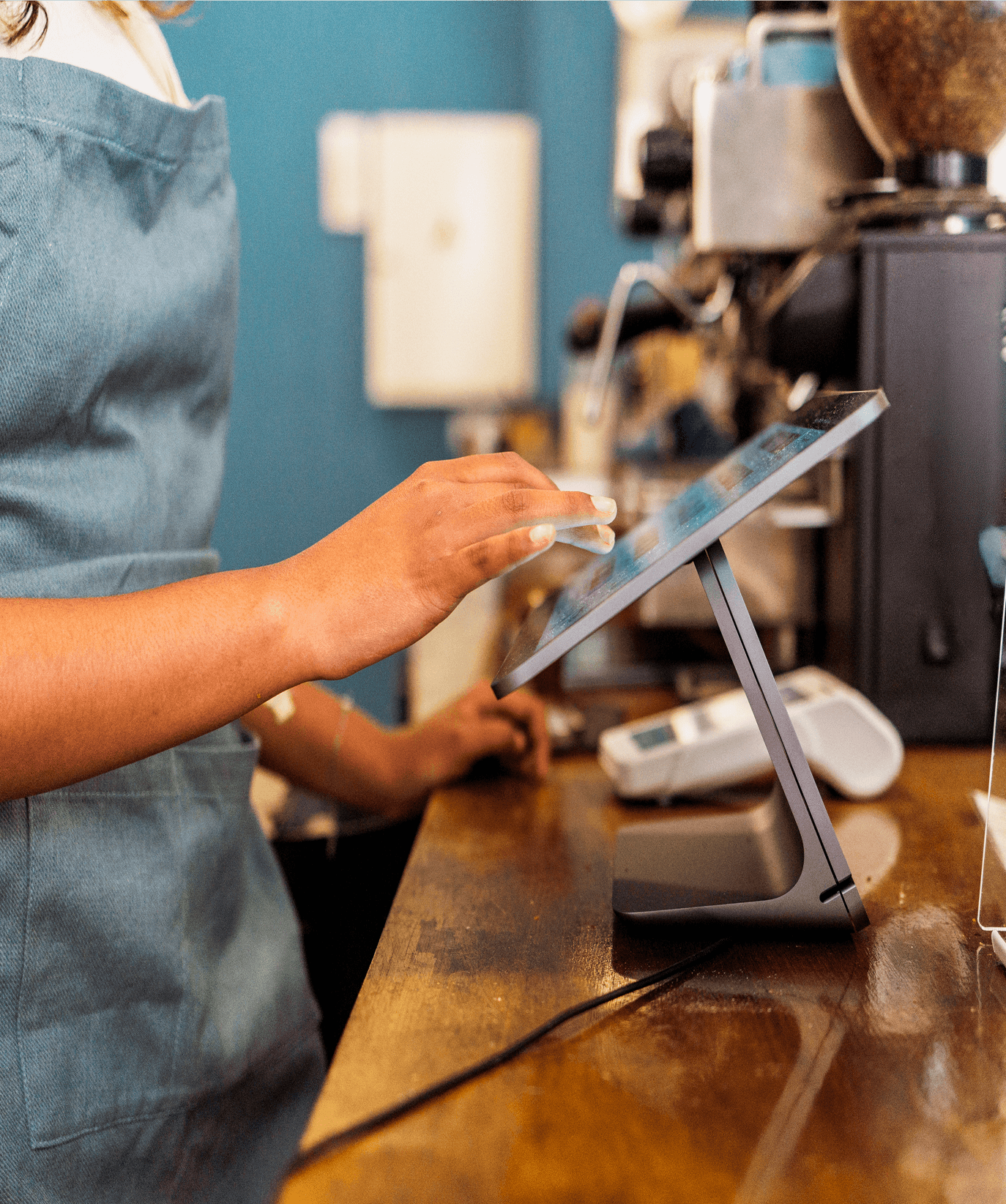 Tablet POS register on a counter