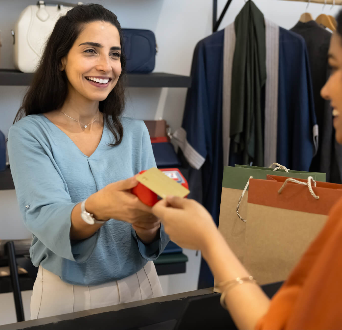 Customer checkout at a retail store counter