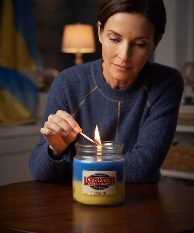 Customer lighting a Door County candle
