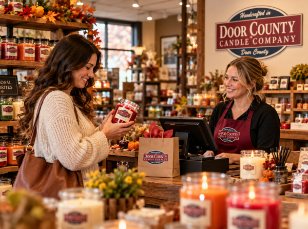 Shopper at a Door County Candle retail store