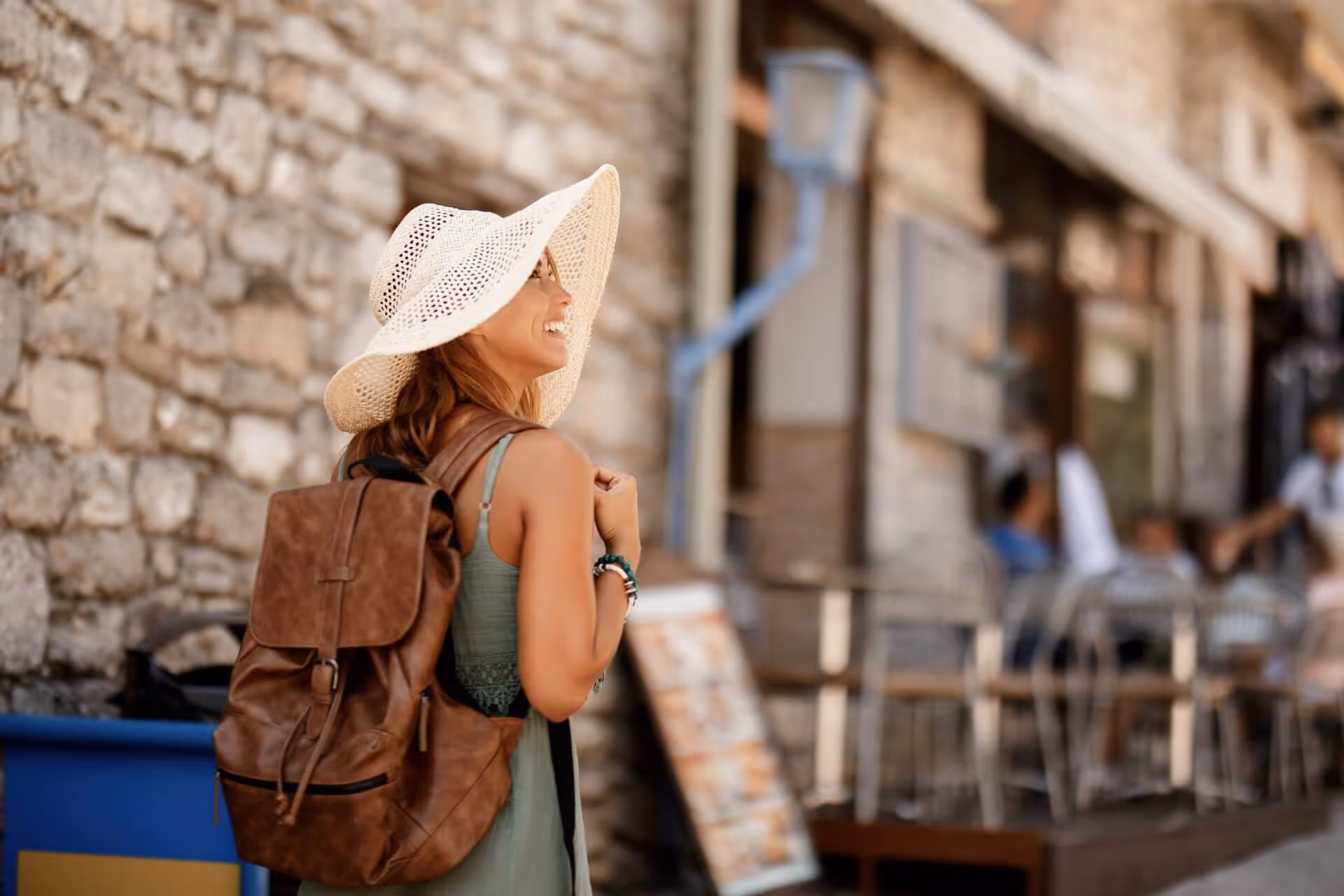 tourist taking walk exploring town