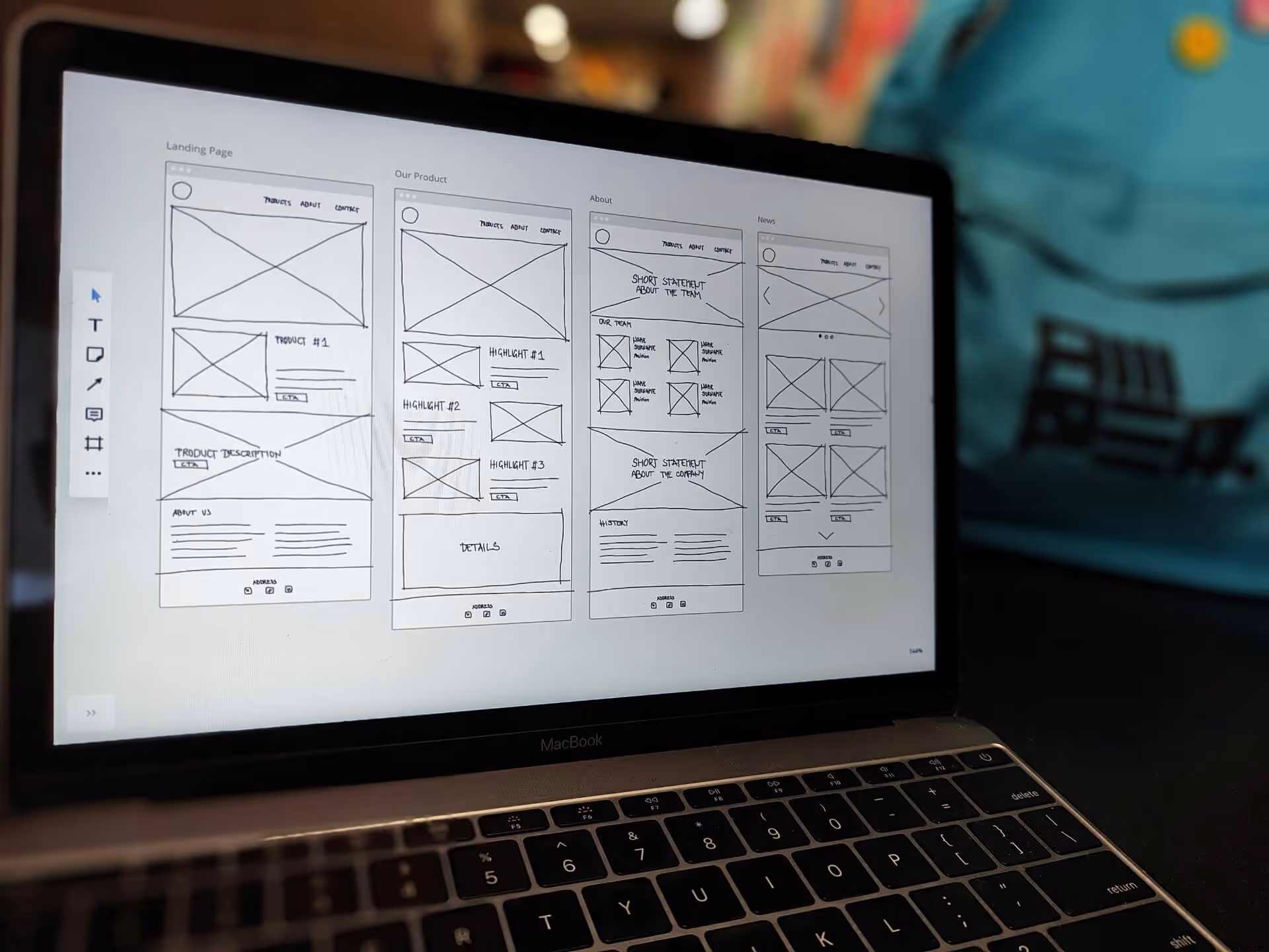 Close up of wireframe design on laptop