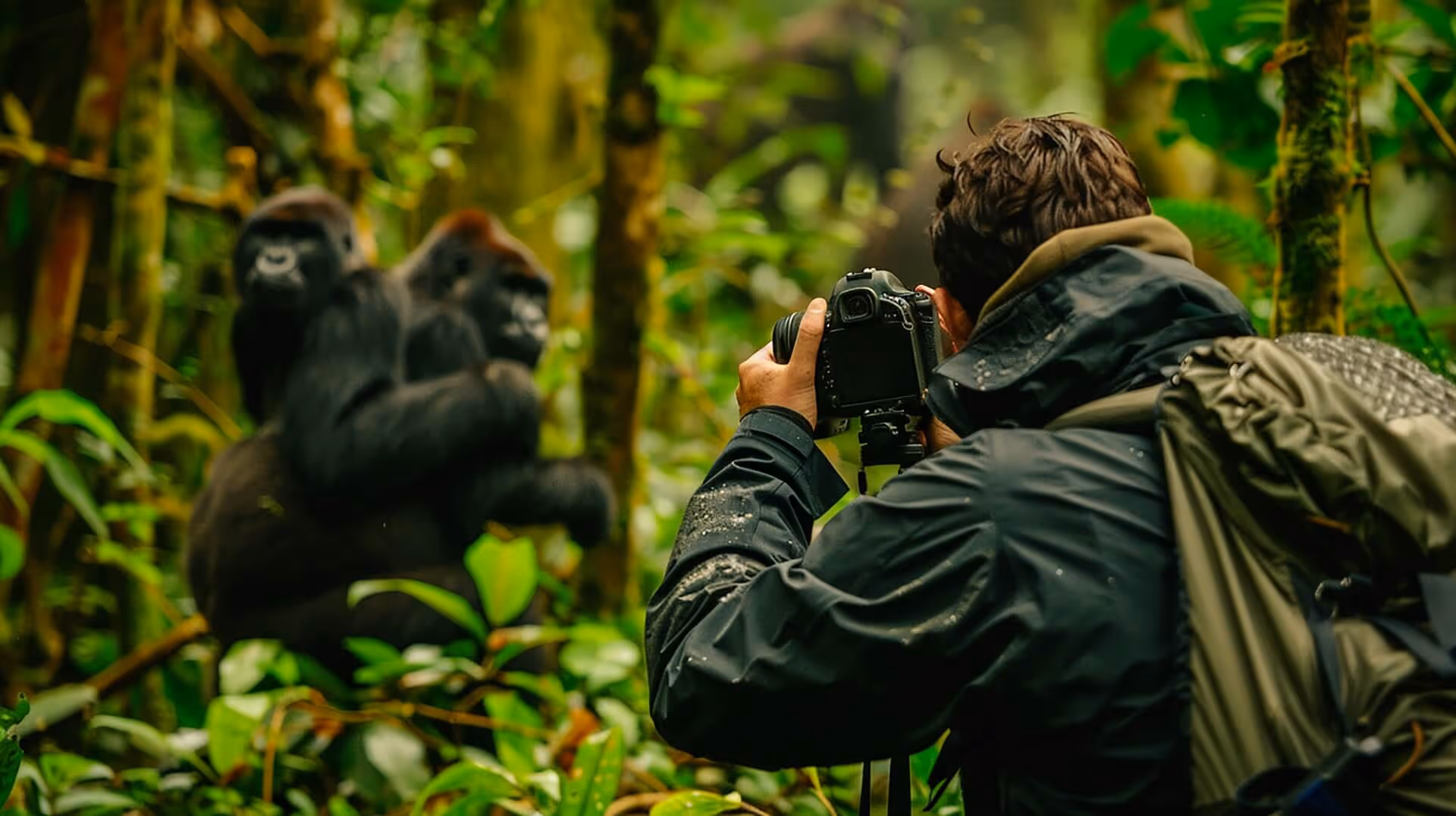 photographer capturing family gorillas in the jungle