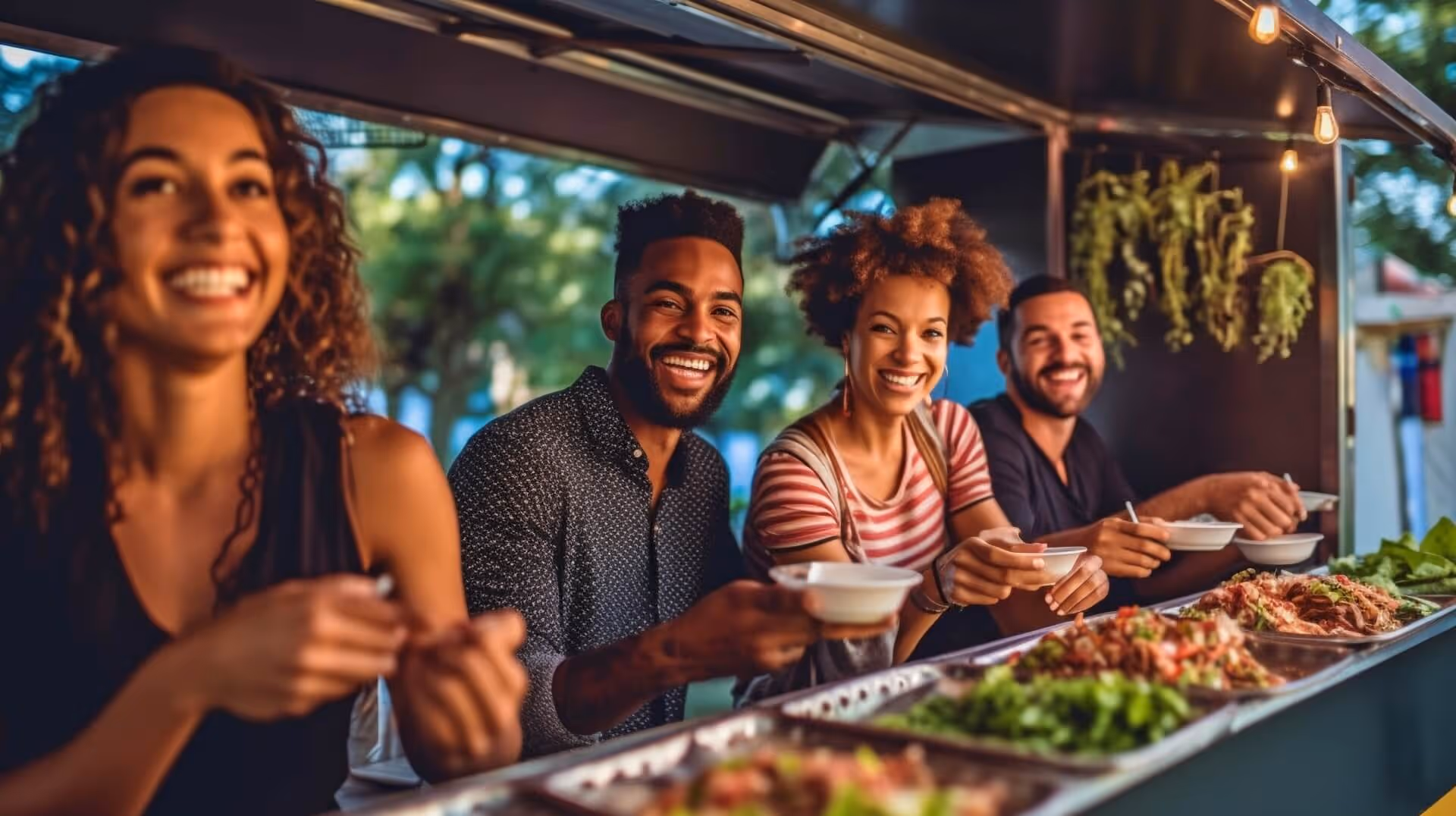 Friends sitting and enjoying food