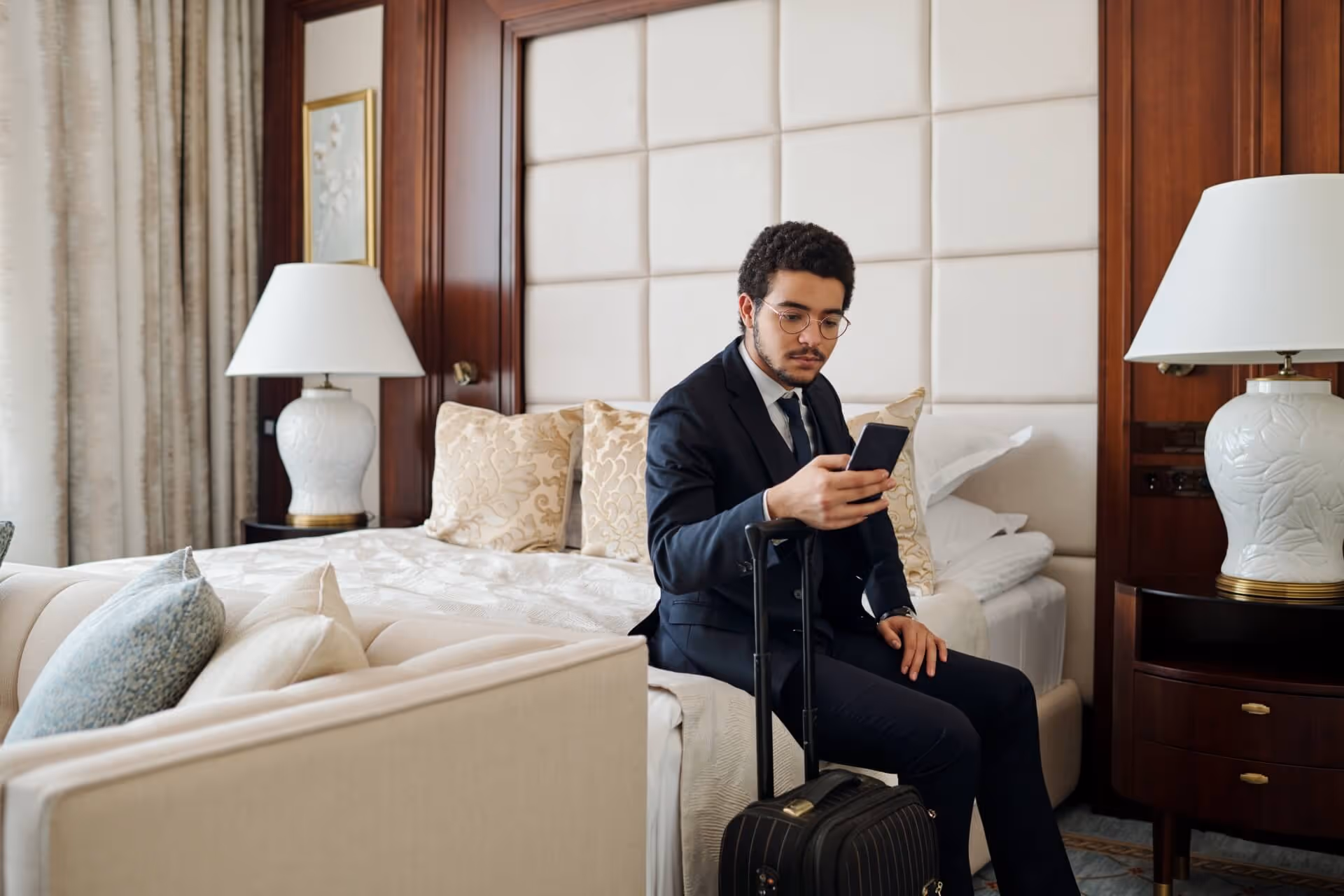 businessman reading message on his smartphone