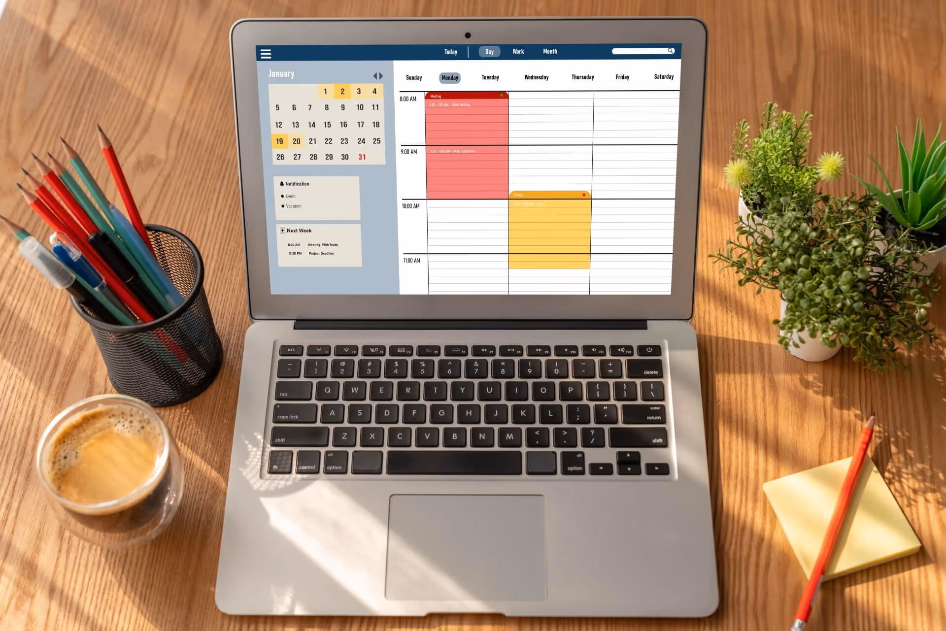 Calendar displayed on laptop screen