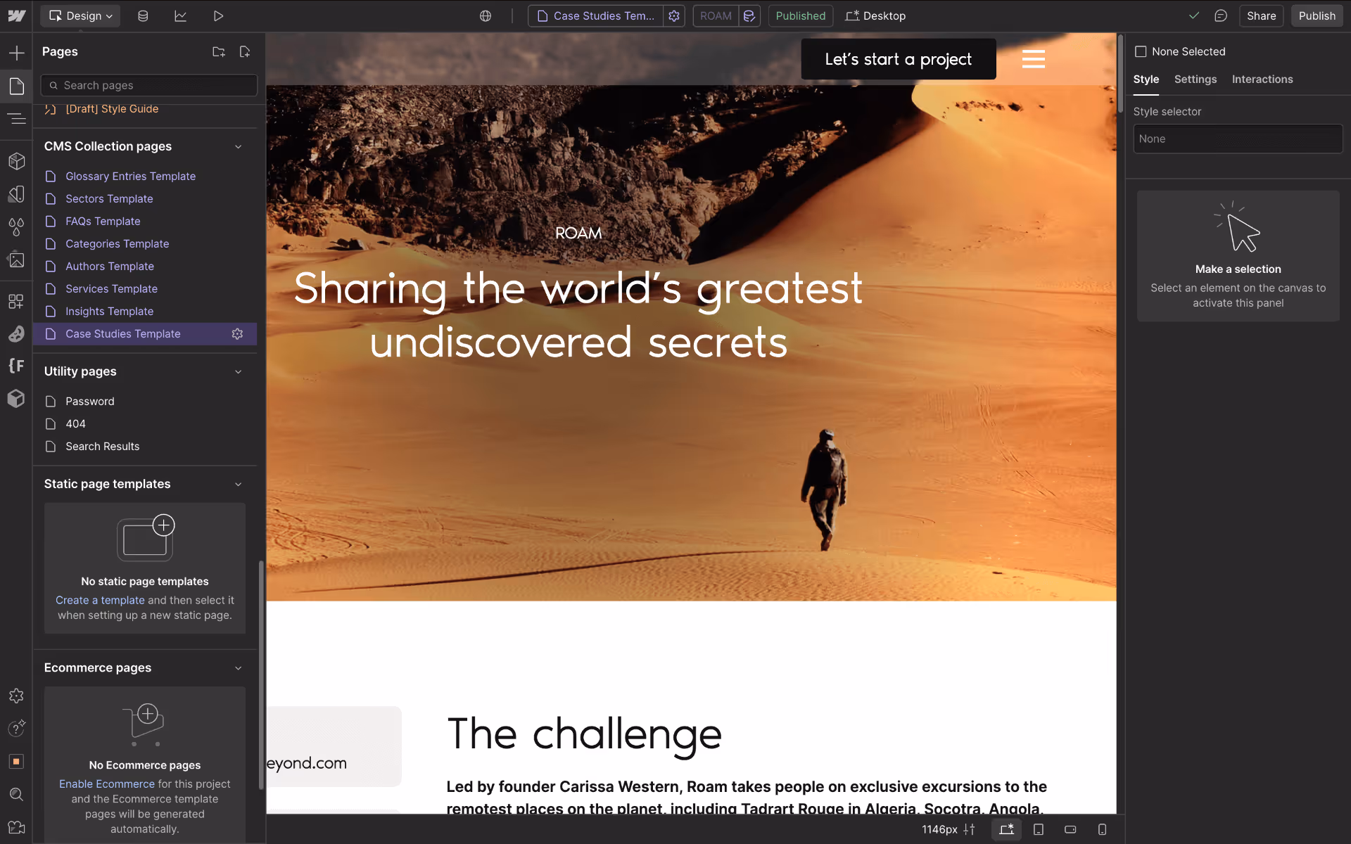 Shows CMS template page