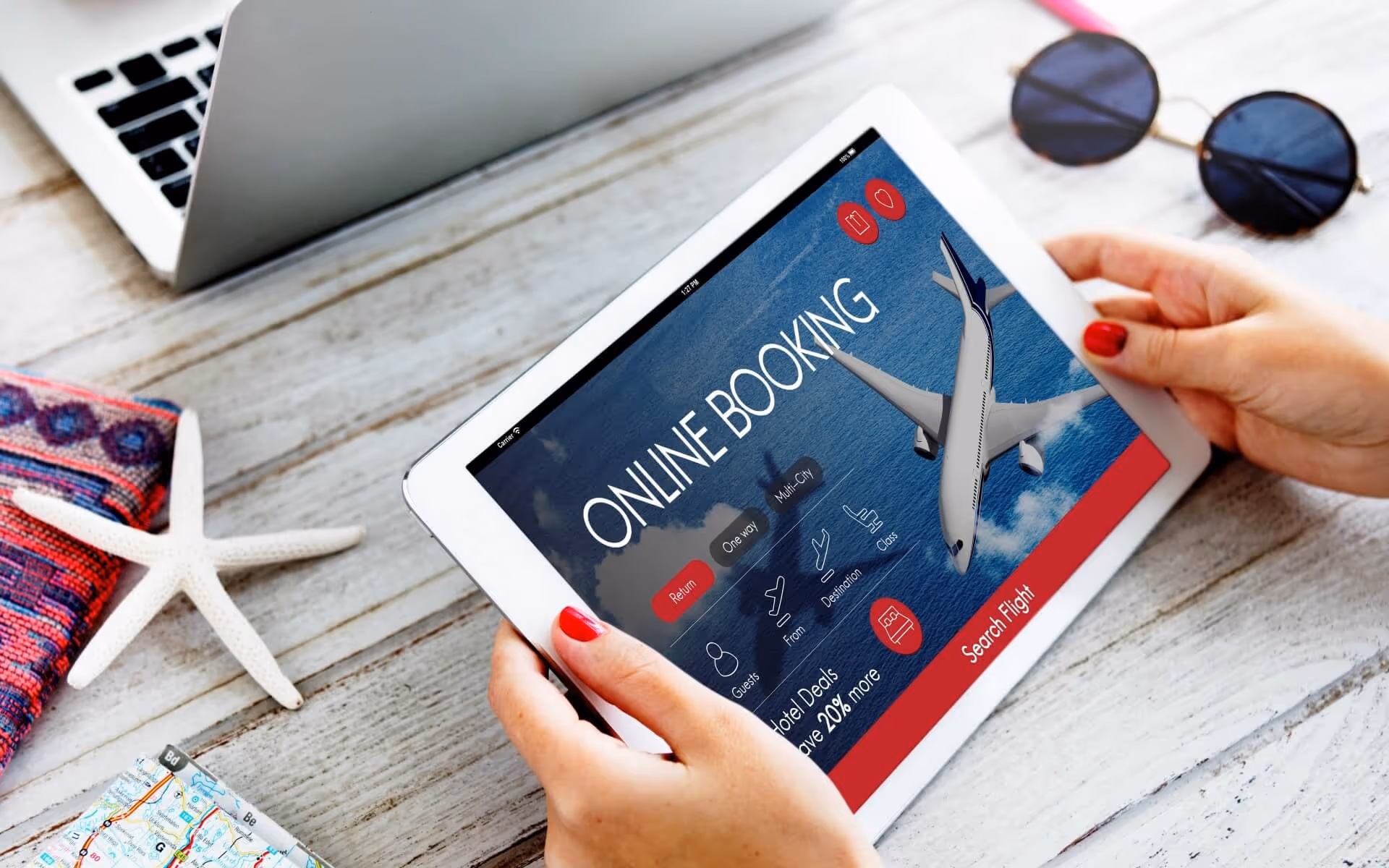 Person viewing flight bookings