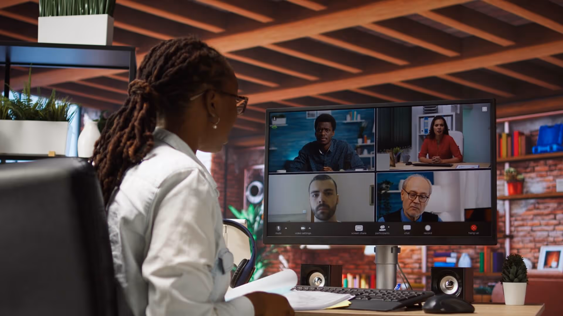 Manager on zoom call with team