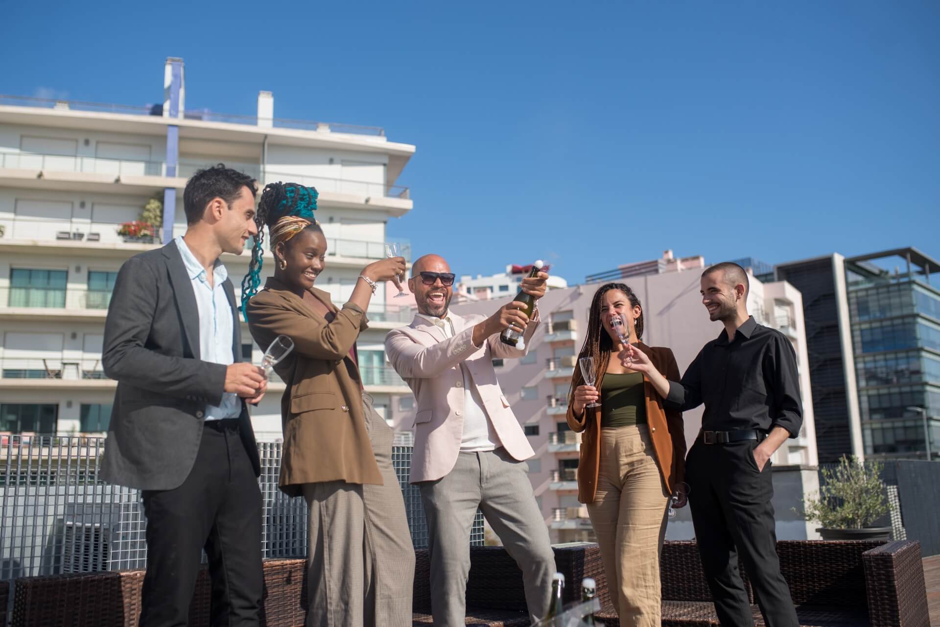 people on terrace roof party