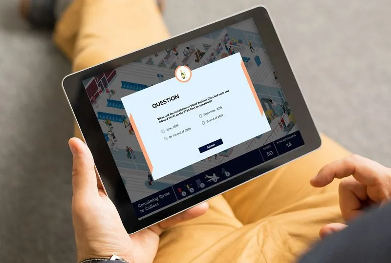 Ipad game showing a question prompt.